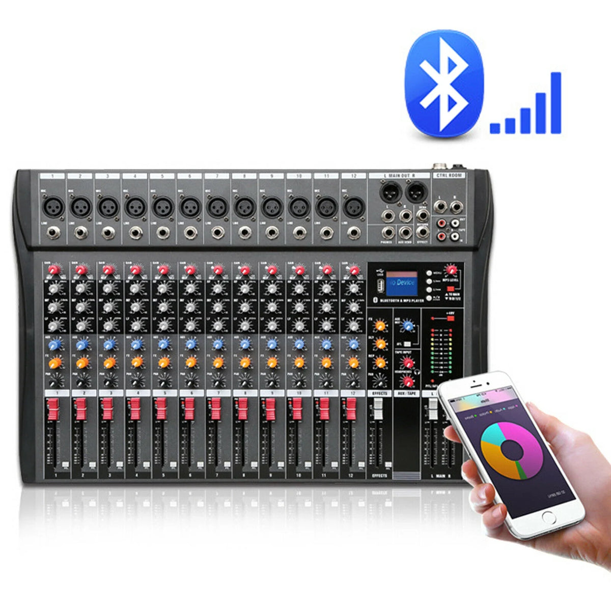 12 Channel Audio Mixer Bluetooth USB DJ Sound Mixing Console D568