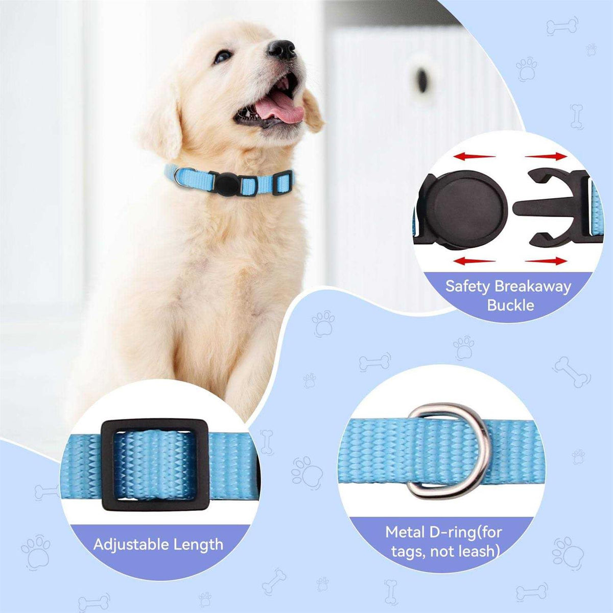 Soft Nylon Adjustable Breakaway Puppy ID Collar 14 Pc I290105