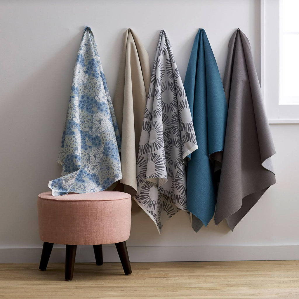 Round Linen Fabric Ottoman with Splayed Legs A883