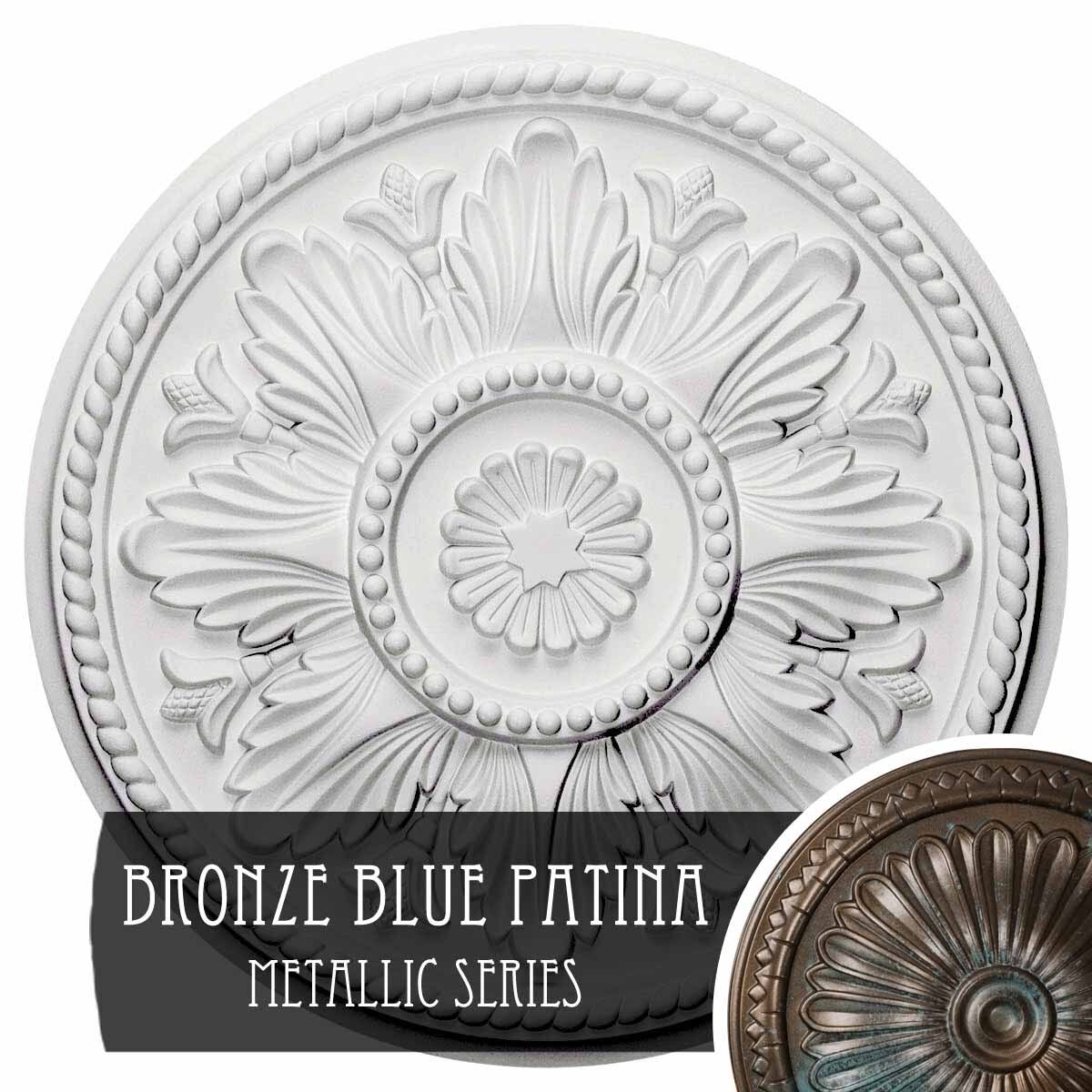 18x22OD x 1 3/4x22P Hand-Painted Bronze Blue Patina Ceiling Medallion E228