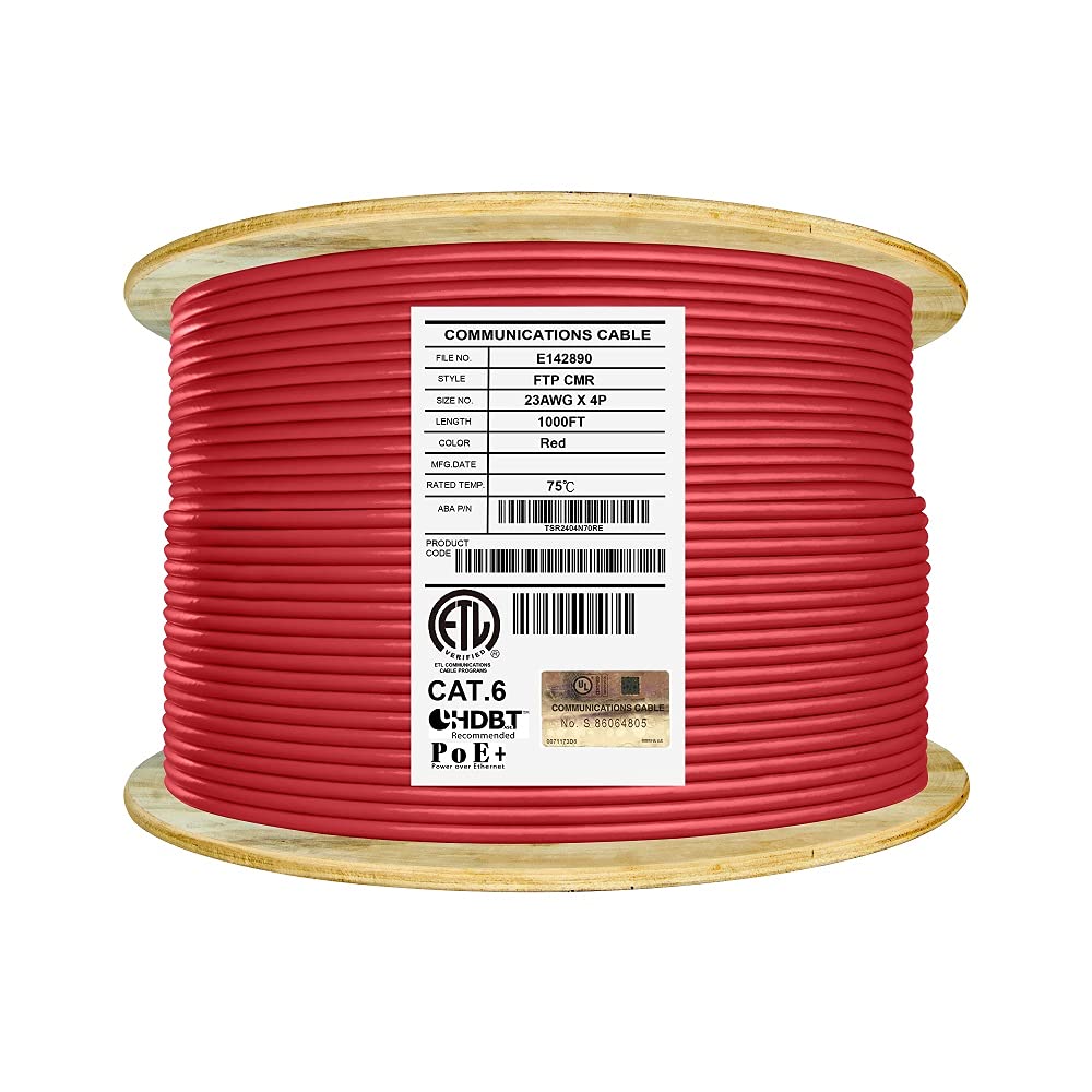 Cat6 Shielded Riser 1000ft 23AWG Bare Copper Ethernet Cable Black Z2326