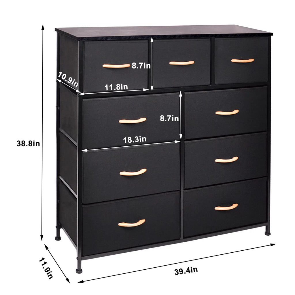 Black 9 Drawer Fabric Dresser Storage Tower G578062