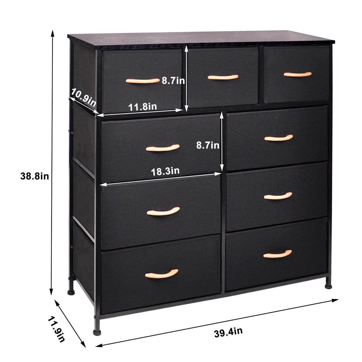 Black 9 Drawer Fabric Dresser Storage Tower G578062