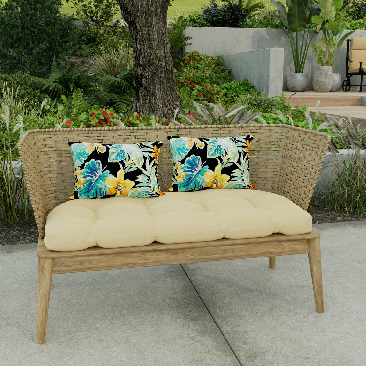 12" x 18" Black Floral Rectangular Outdoor Throw Pillow (2 Pack) R4961