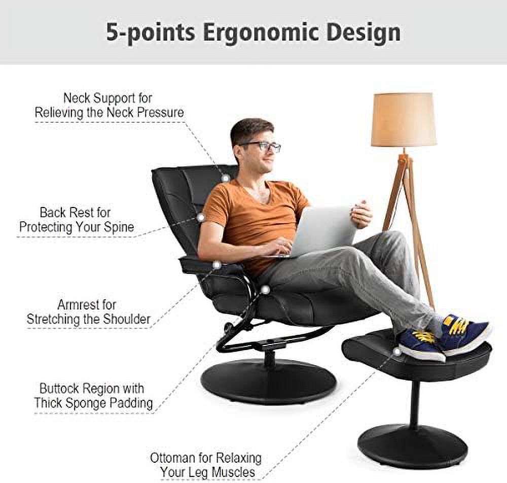 Black PU Leather Swivel Recliner Chair with Footrest Ottoman Set Q21069
