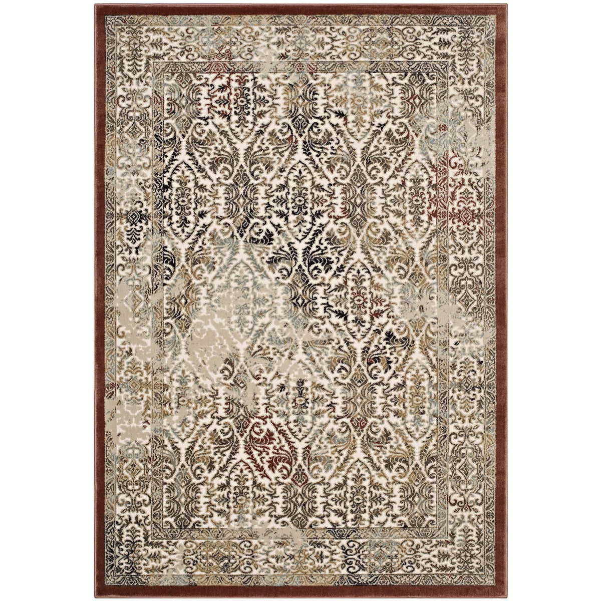 8x10 Vintage Area Rug in Tan and Walnut Brown Q150331