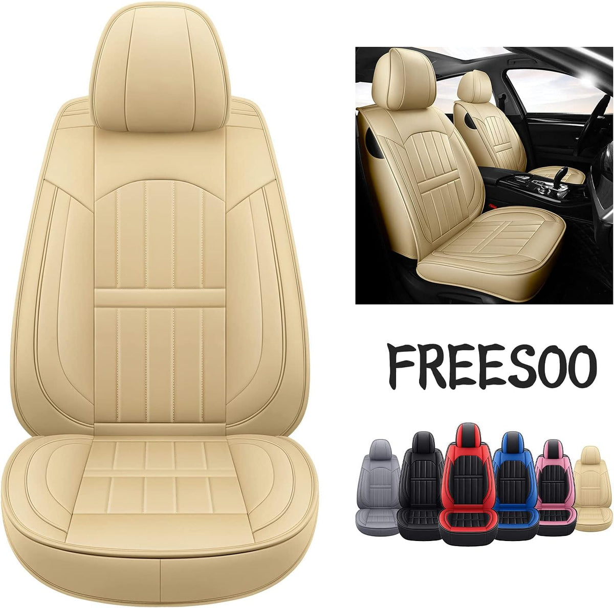 Beige Leather Car Seat Covers Full Set K4351