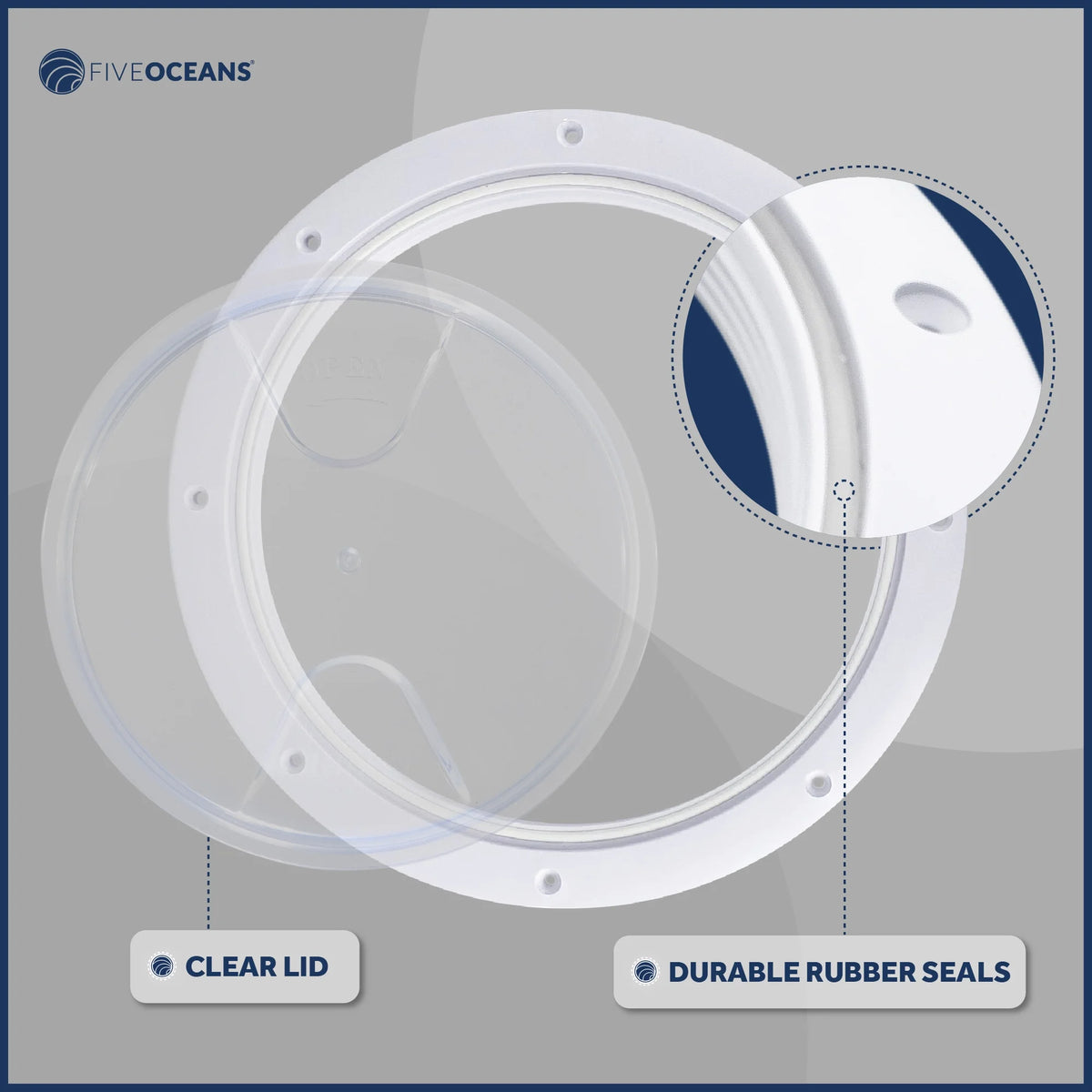 8" Marine Round Inspection Deck Plate Hatch with Detachable Clear Lid, UV-Resistant ABS White Plastic K863571