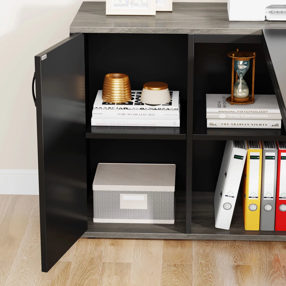 70.86" L Shaped Desk with Storage Cabinet & Shelves D547781