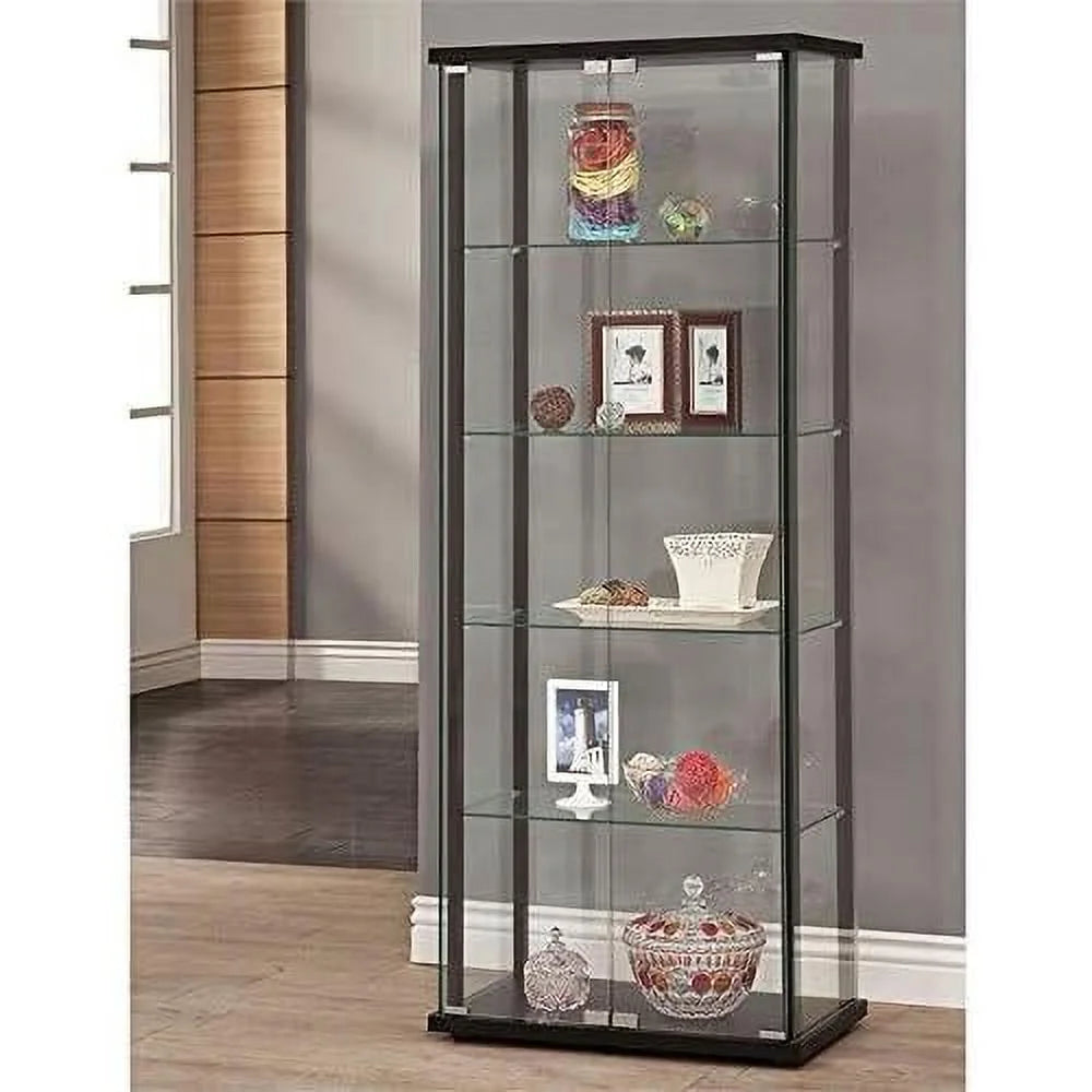 Black 5 Shelf Glass Curio Cabinet Q151