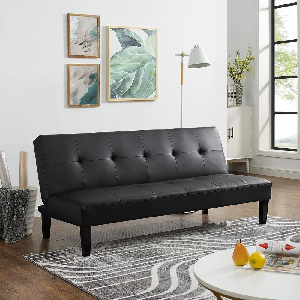 Black Faux Leather Convertible Futon Sofa Bed P462650