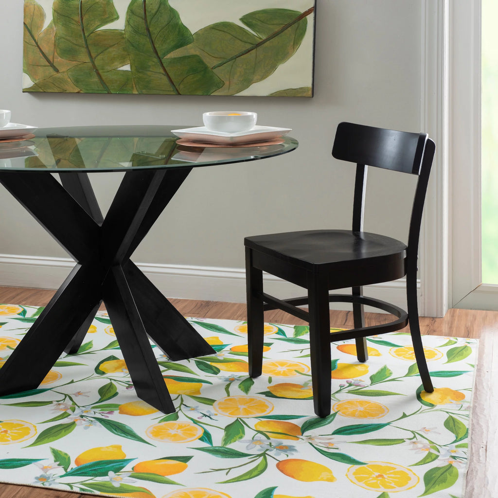 Wood X-Base Dining Table with Glass Top W164