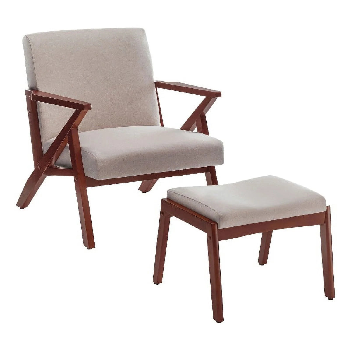 Beige Fabric Accent Lounge Armchair with Ottoman Q3090