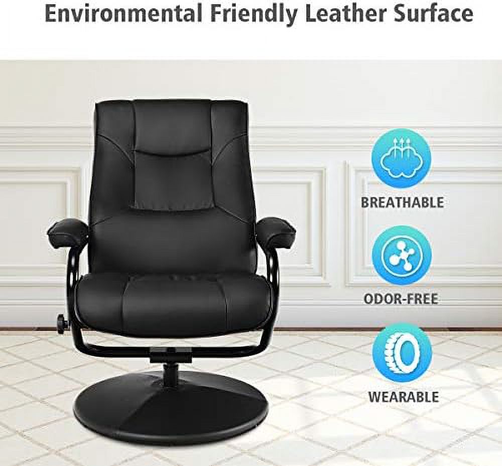 Black PU Leather Swivel Recliner Chair with Footrest Ottoman Set Q21069