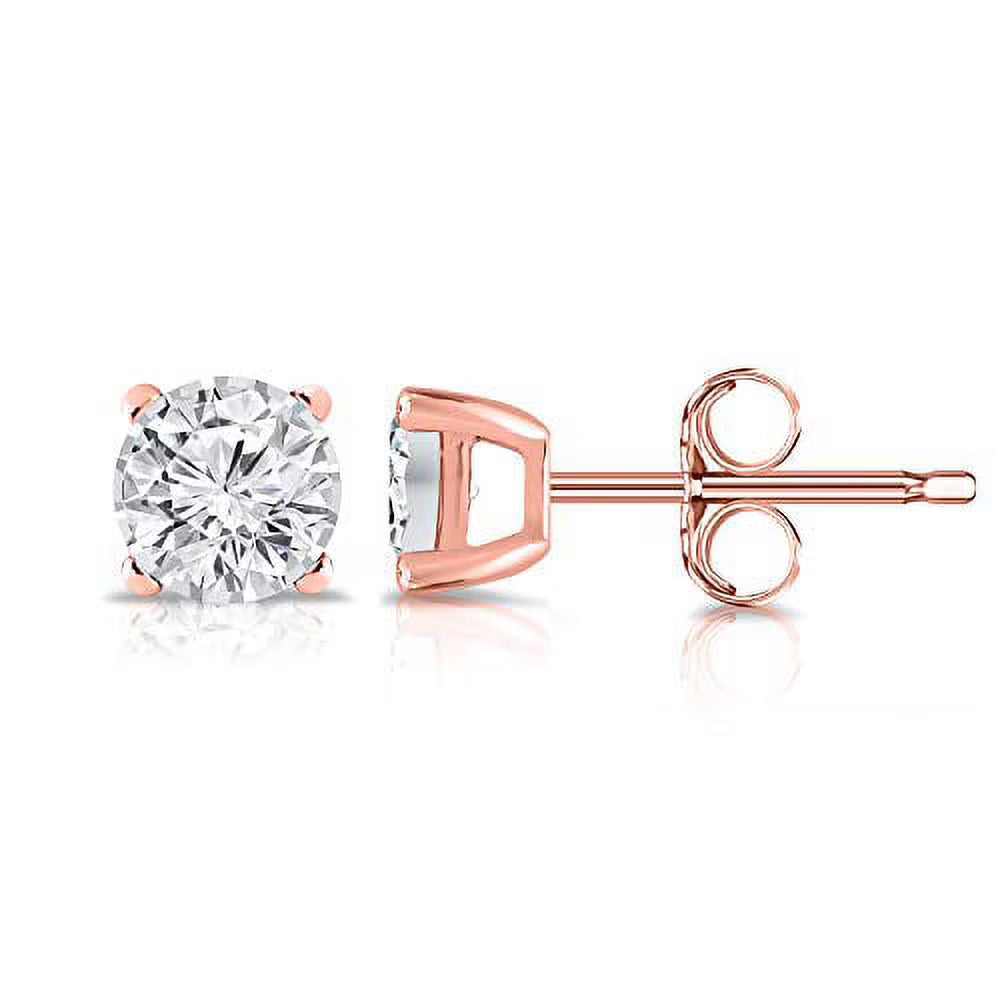 14K Rose Gold Lab Grown Diamond Stud Earrings 4-Prong Basket C151
