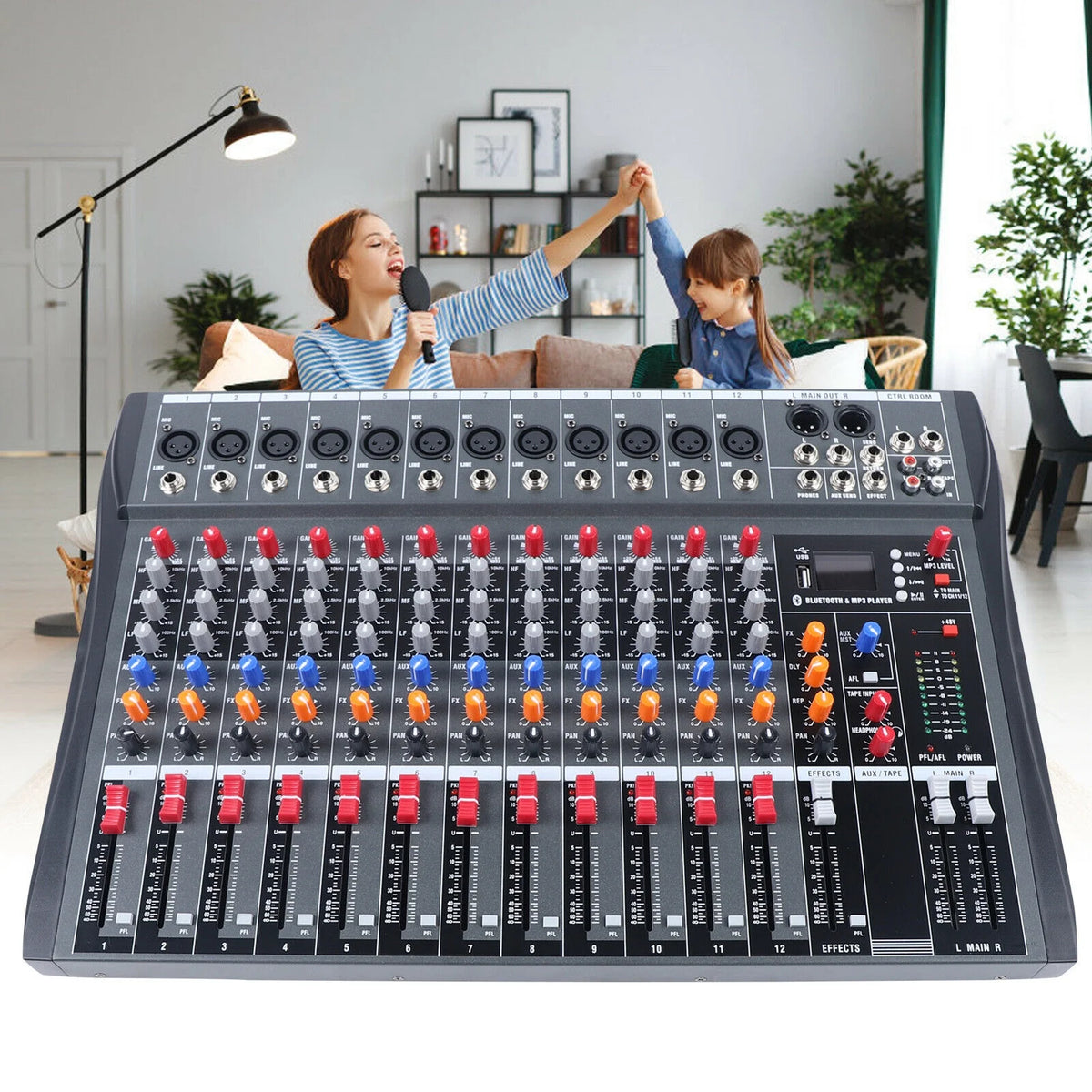12 Channel Audio Mixer Bluetooth USB DJ Sound Mixing Console D568