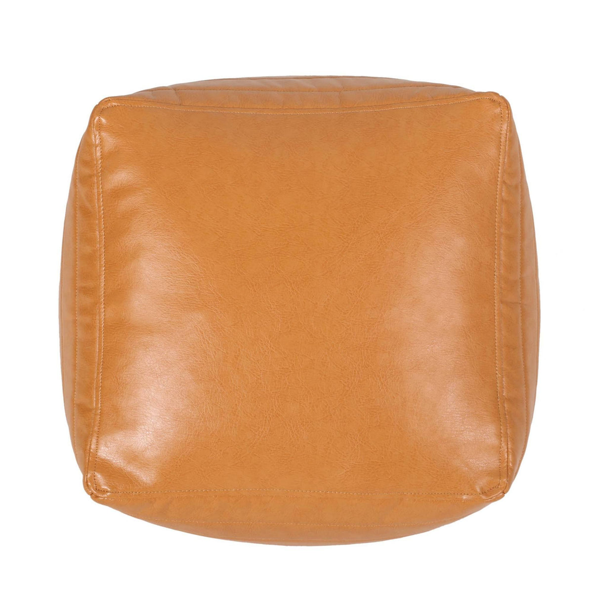 Caramel Faux Leather Cube Pouf Y80981