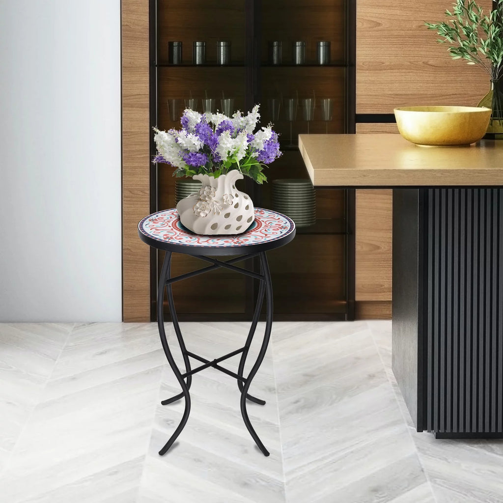 14'' Round Mosaic Glass Metal Side Table M227