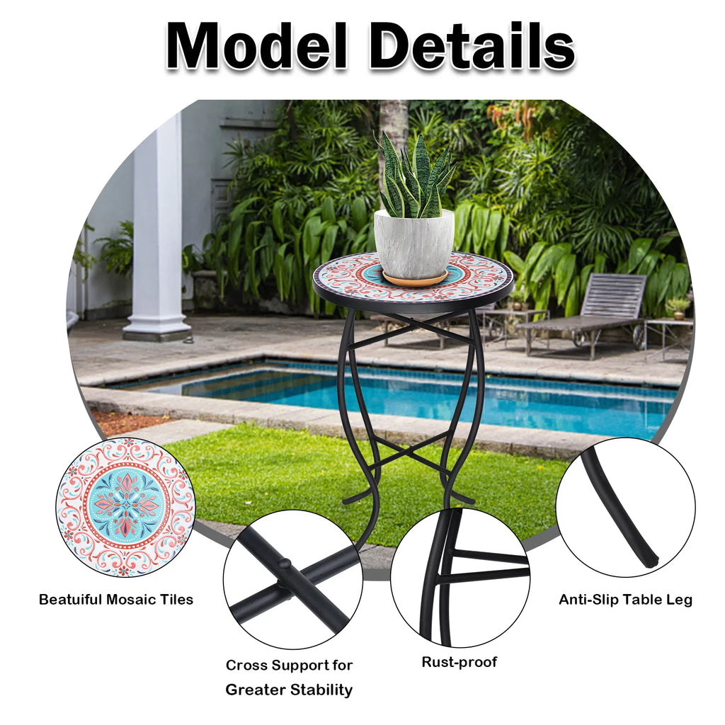 14'' Round Mosaic Glass Metal Side Table M227