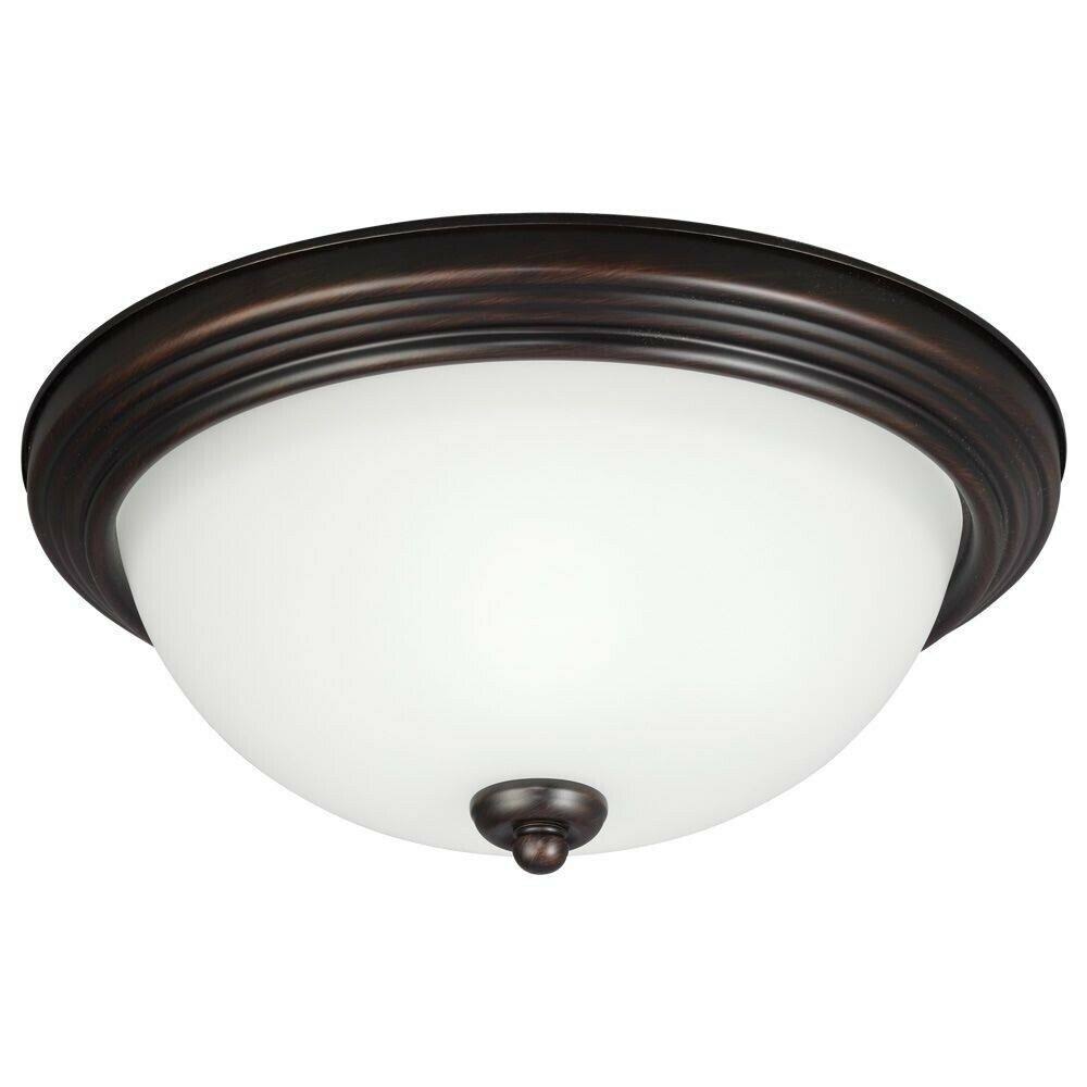 Burnt Sienna Finish Two Light Flush Mount with Satin Etched Glass J89655