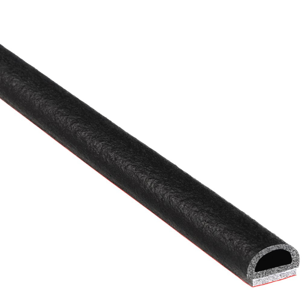 D-Shaped Rubber Seal, .375” Height, .75” Width, 25’ Length, EPDM Foam Seal with Bonded Tape, Black G1973