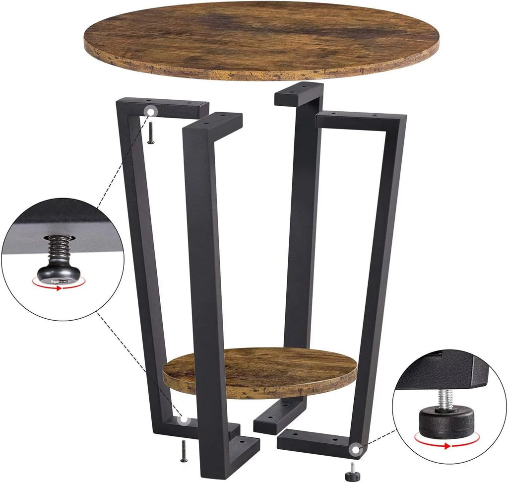 Round Metal Side Table with Storage Shelf L3595