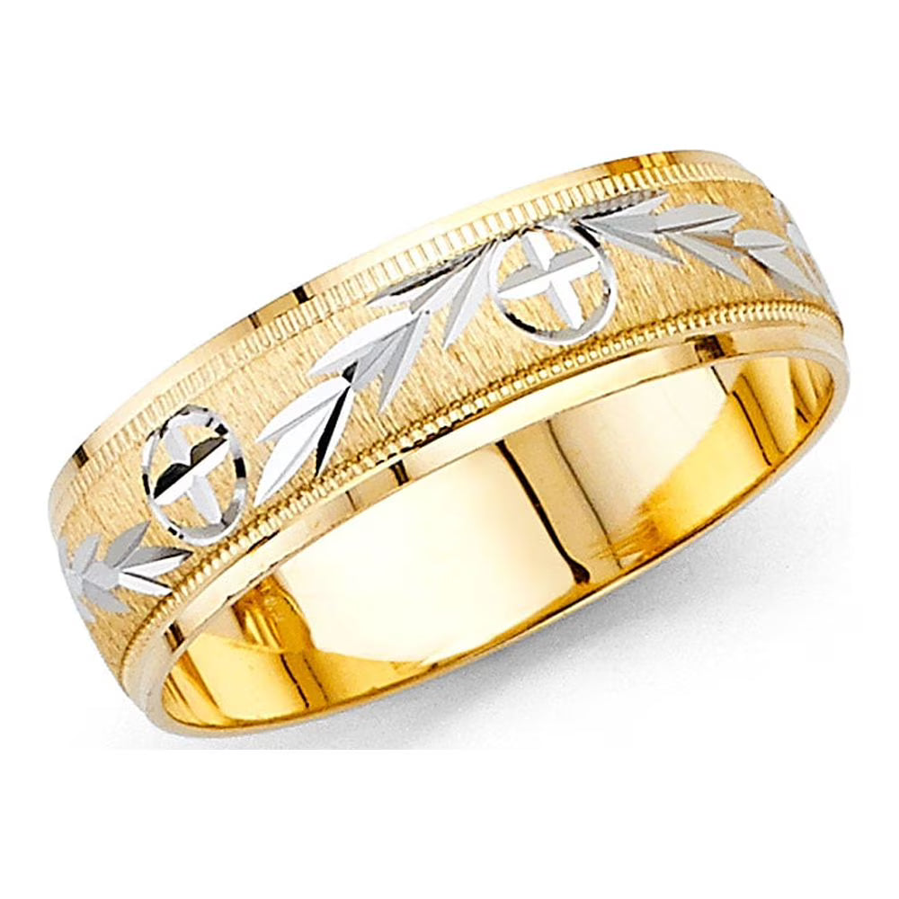 14k Yellow White Gold Milgrain Ring Diamond Cut Dome Brushed Finish 6 mm V355