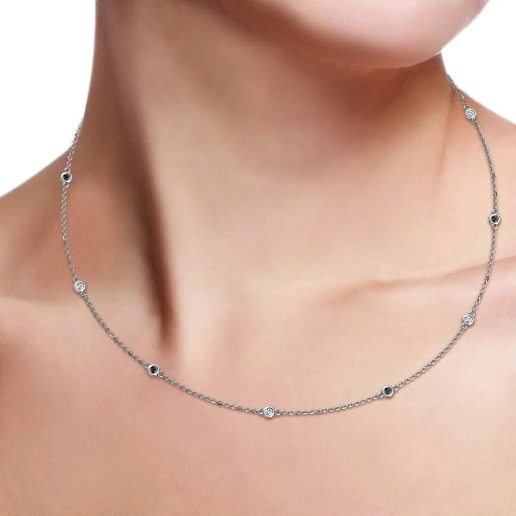 Black & White Diamond 11 Stations Necklace 0.35 ct tw 14K White Gold S97783