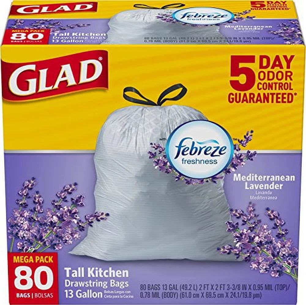 Lavender Breeze 13 Gallon Tall Kitchen Drawstring Trash Bags F163