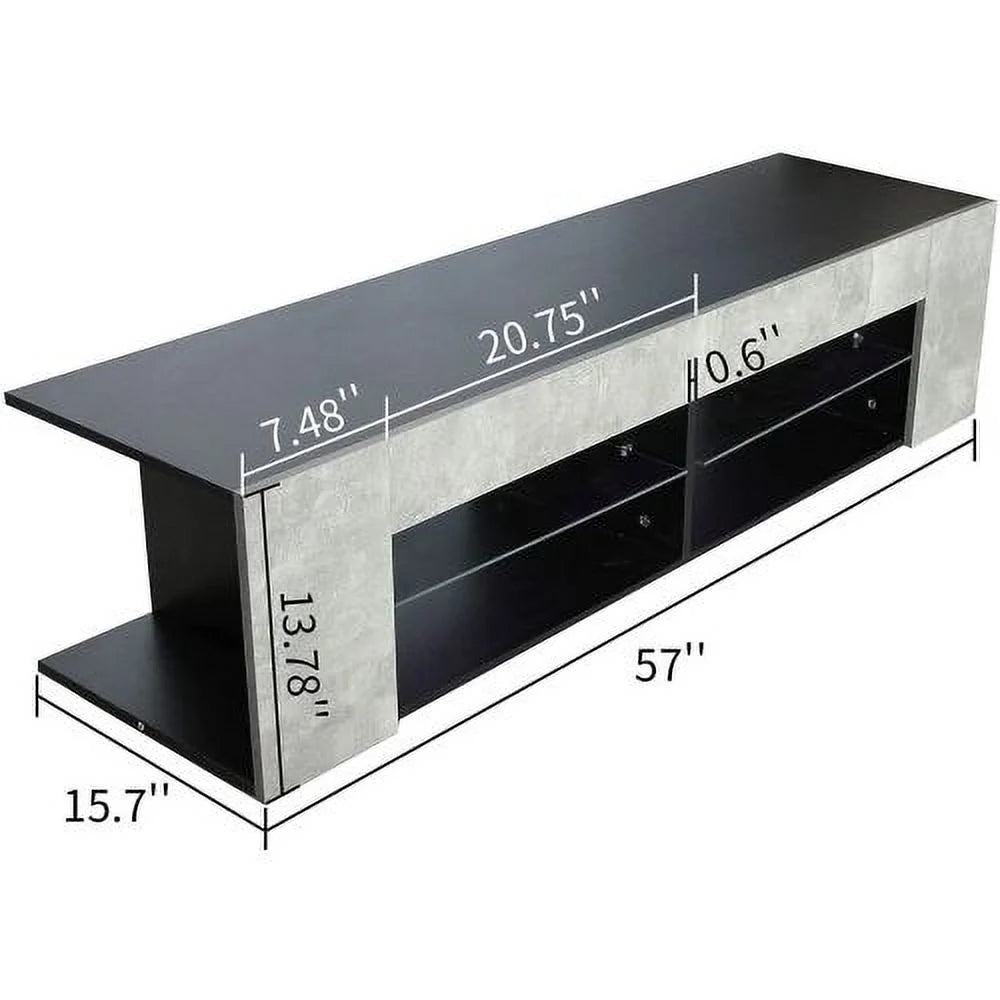Black 57 Inch TV Stand with LED Lights and Glass Shelves H754109