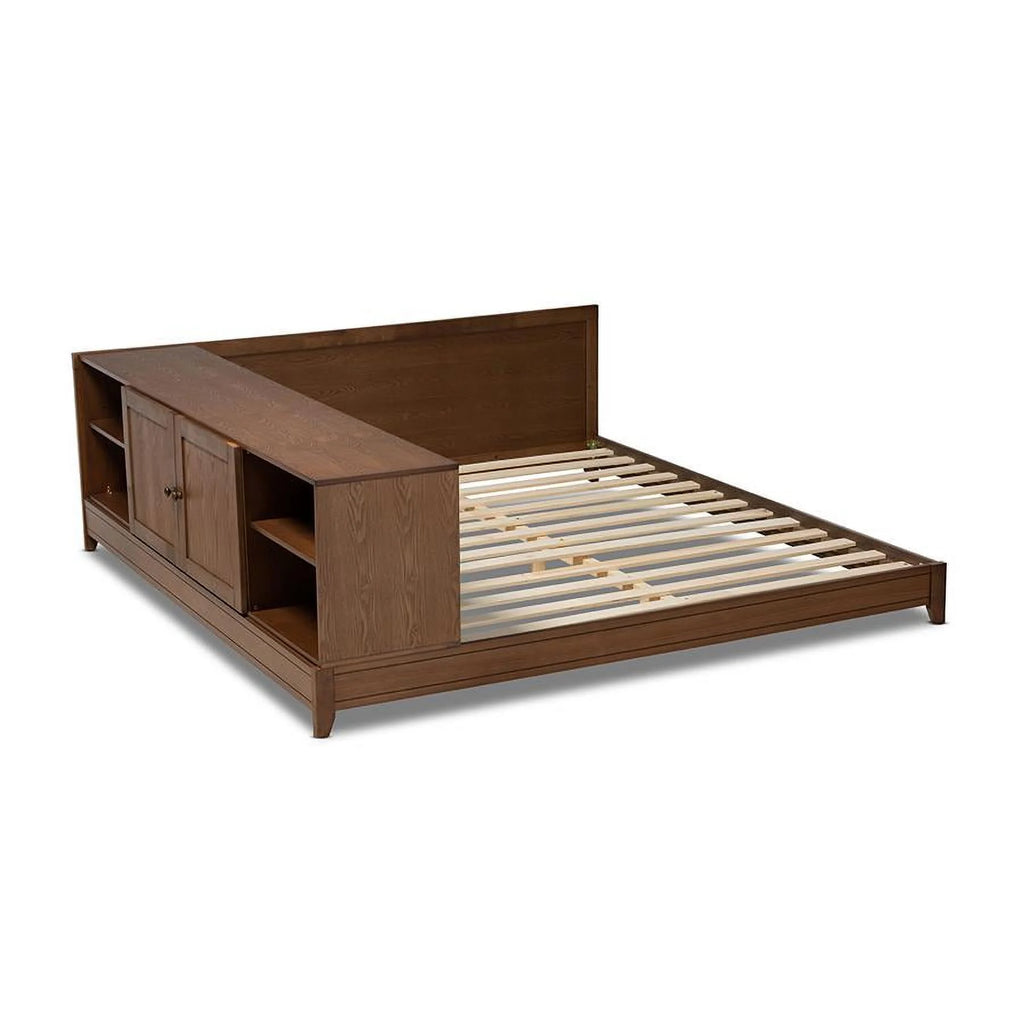Queen Brown Rubberwood Storage Platform Bed D71994