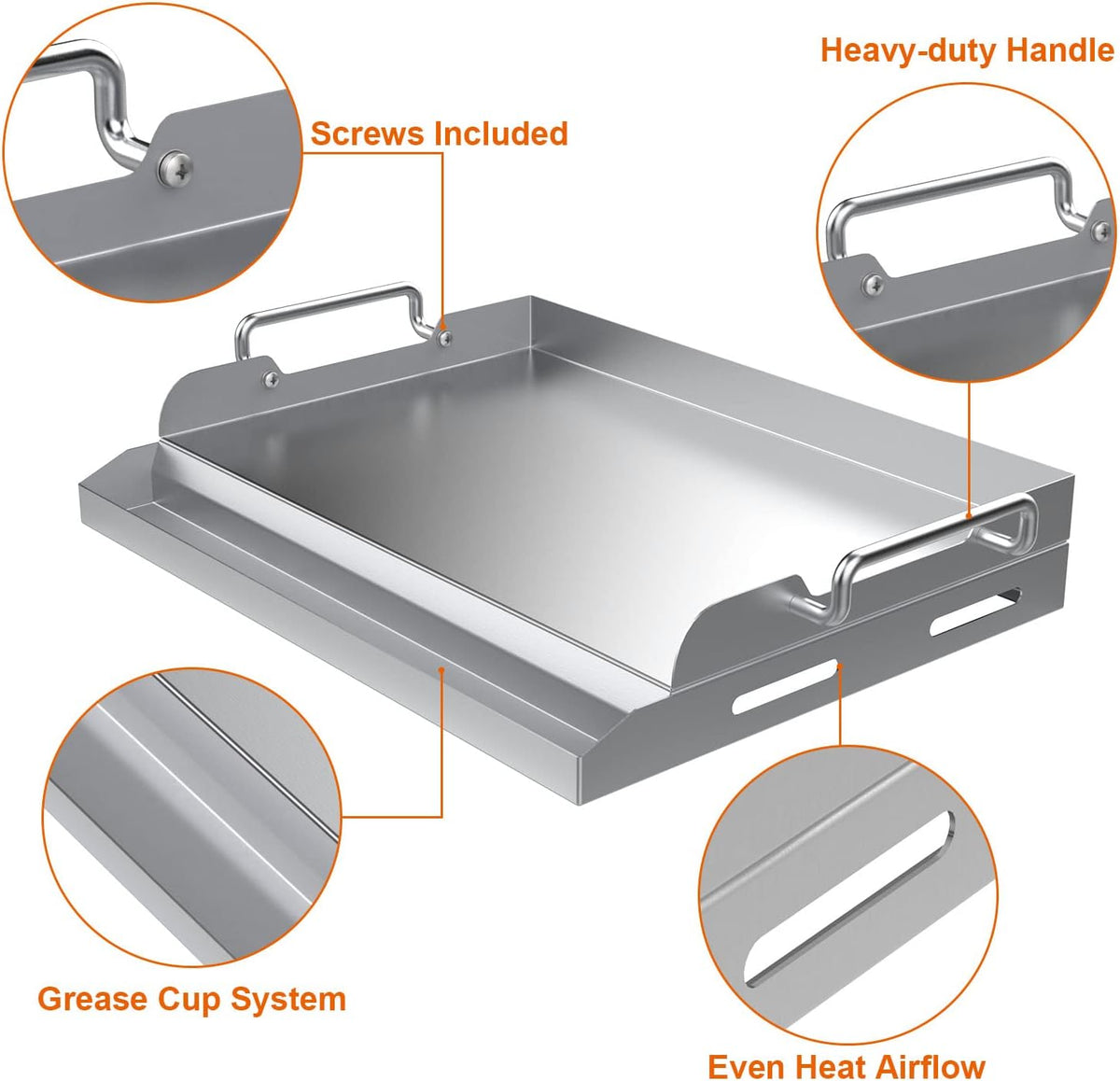 17" x 13.5" Stainless Steel Flat Top Griddle with 2 Handles, Pack of 2 N4222