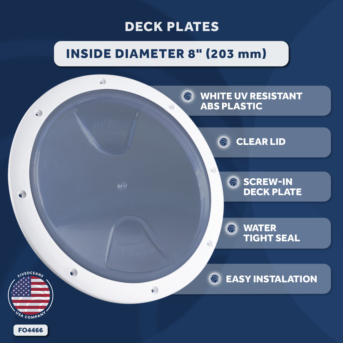 8" Marine Round Inspection Deck Plate Hatch with Detachable Clear Lid, UV-Resistant ABS White Plastic K863571