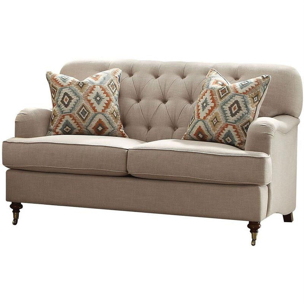 Beige Tufted Sofa and Fabric Loveseat 2-Piece Set L94272