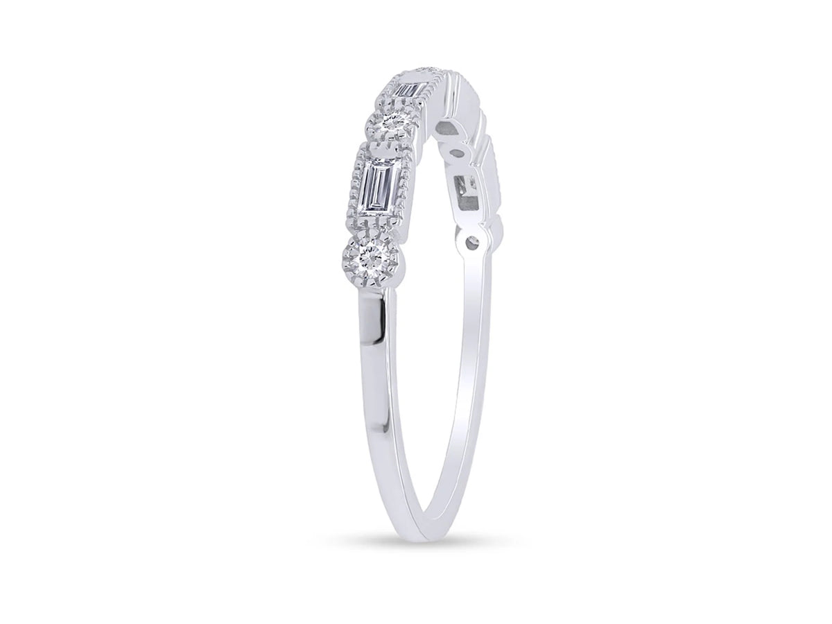 1/4 CT Baguette & Round Cut Natural White Diamond Half Eternity Band Ring In 10K Solid White Gold Y21974