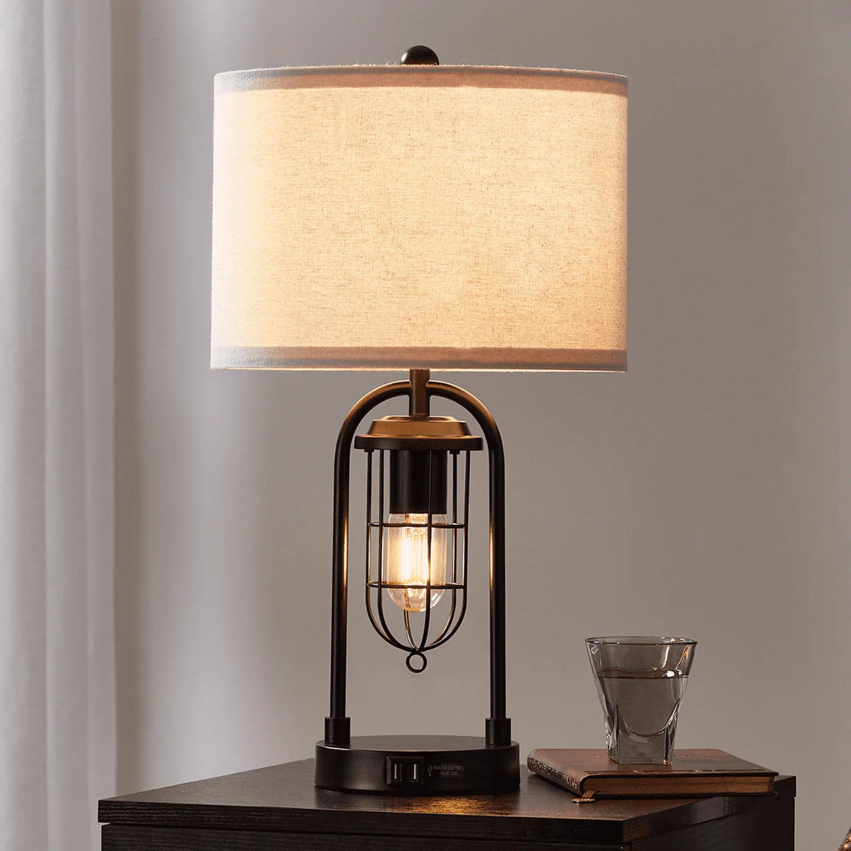 21'' Table Lamps Set of 2 with USB Port and Night Light, White Drum Shade I63241
