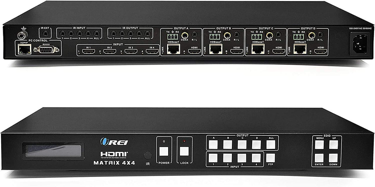 4x4 HDMI Extender Matrix with HDR Switcher & IR Control, RS-232, Loop Out, 4 Receivers Included B404056