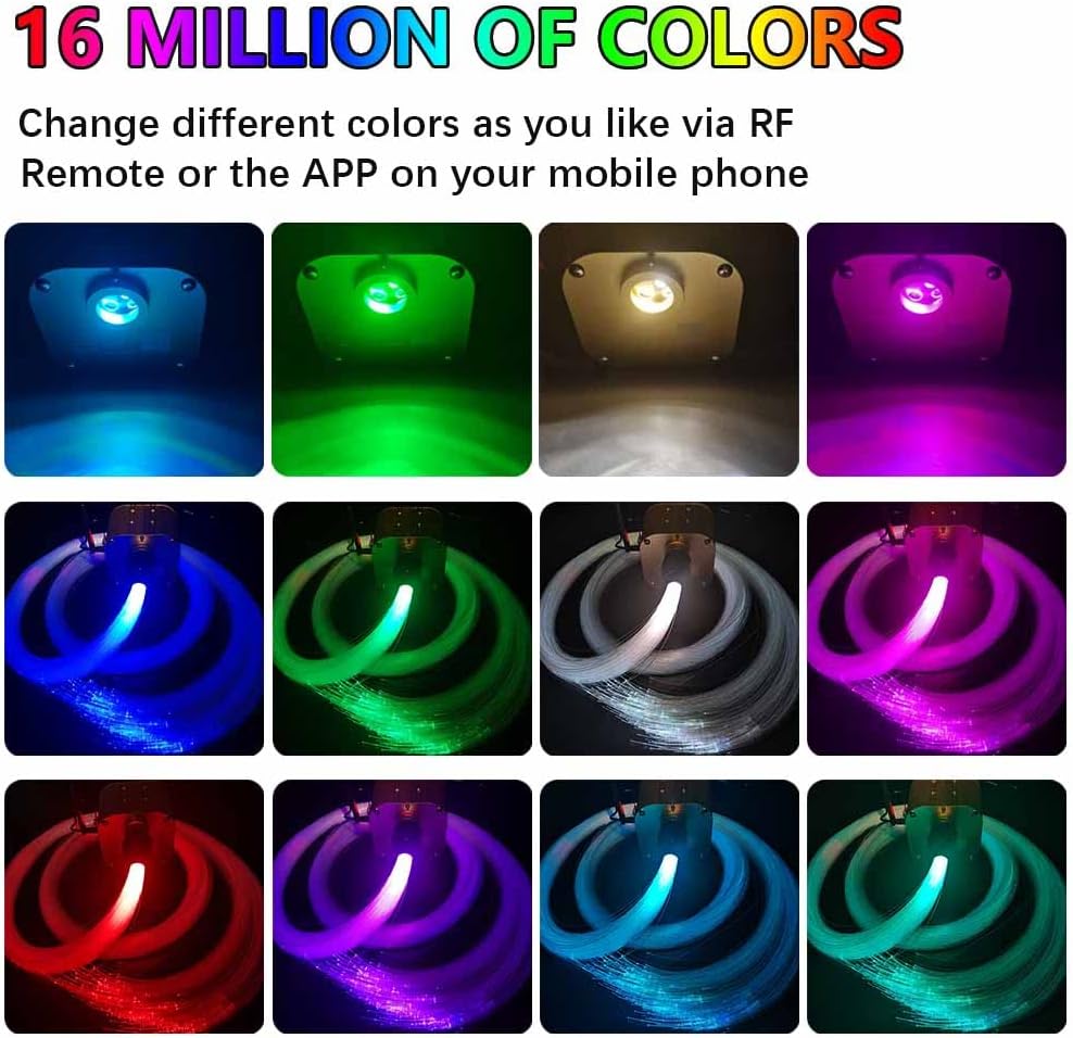 16W Twinkle Fiber Optic Star Ceiling Light Kit with Remote Music Mode RGBW LED 460pcs E282
