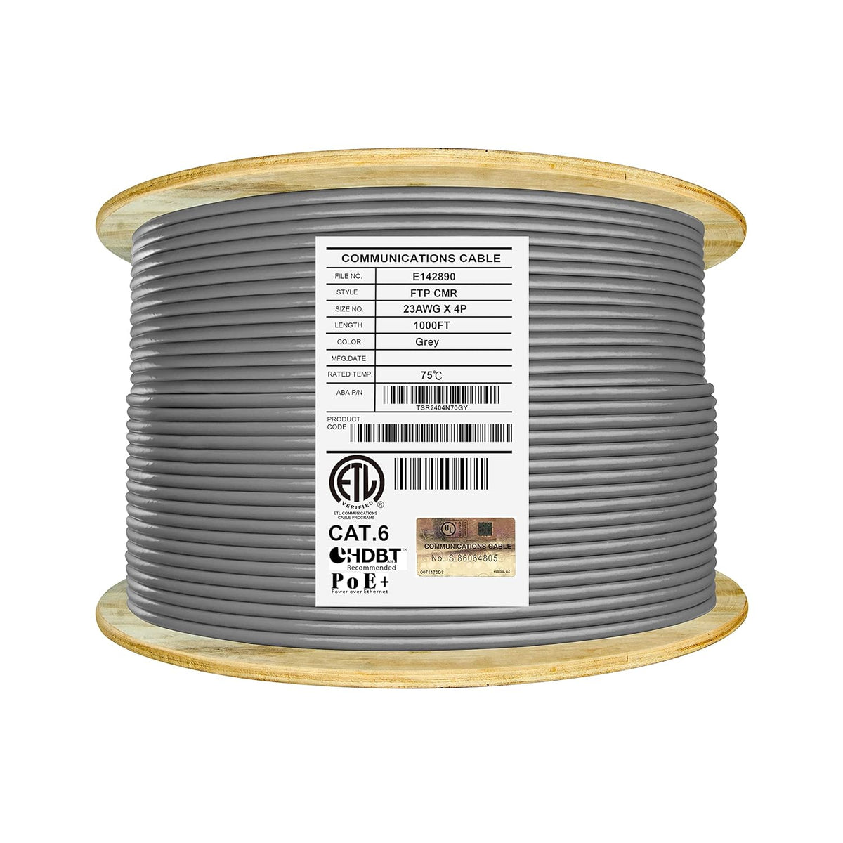 Cat6 Shielded Riser 1000ft 23AWG Bare Copper Ethernet Cable Black Z2326