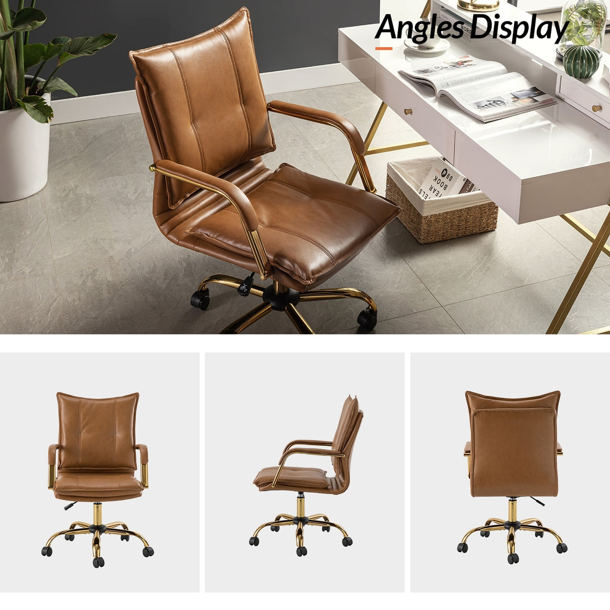 Faux Leather Swivel Office Desk Chair with Height-adjustable N801
