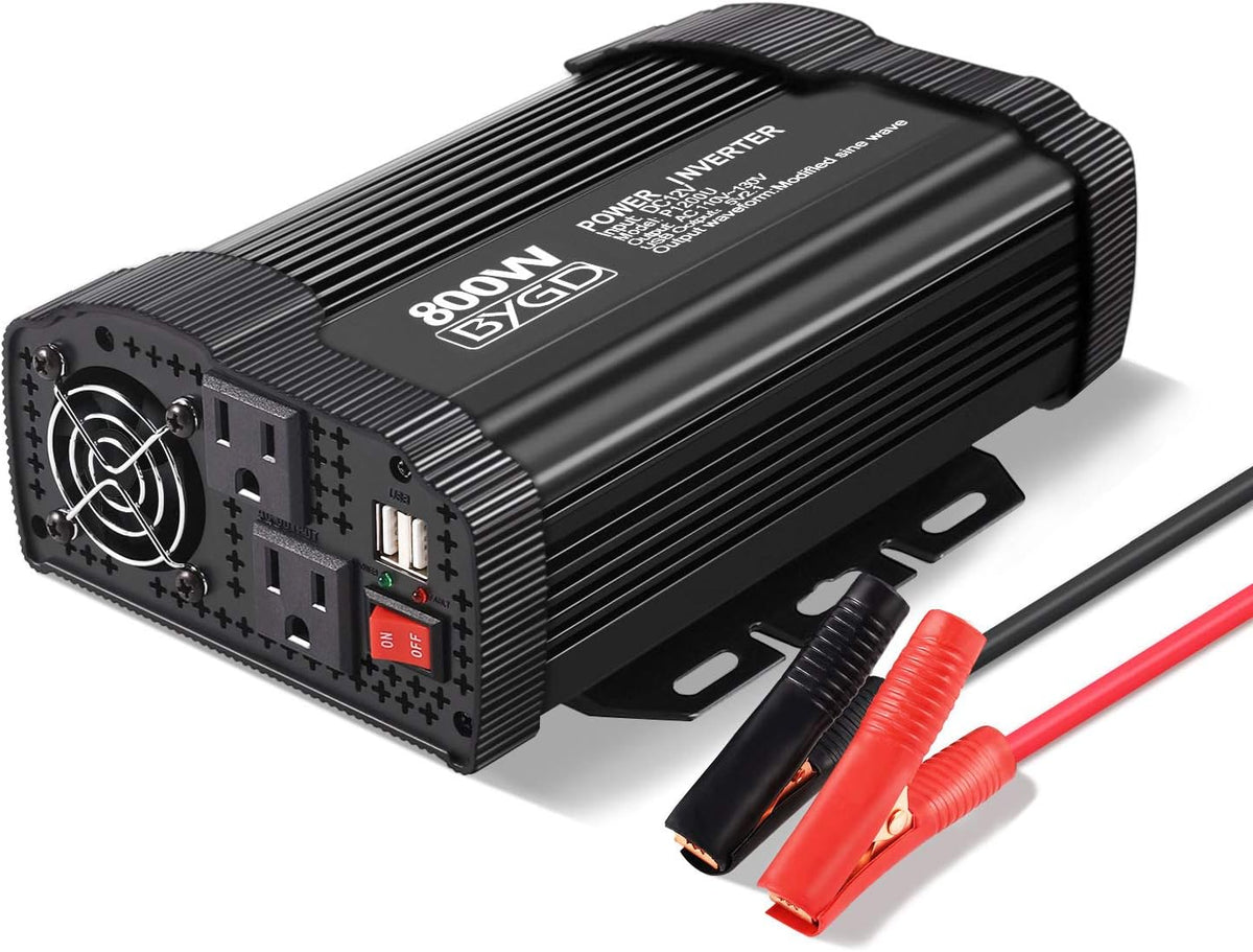 800W Power Inverter 12V DC to 110V AC Converter with Dual AC Outlets, Pack of 2 Q24716