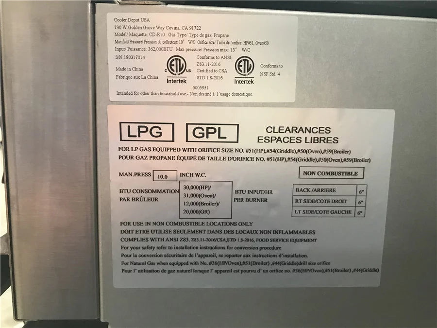 60"W 10 Burners 2 Ovens Commercial Range & Oven Natural Gas Propane Stainless Steel X719