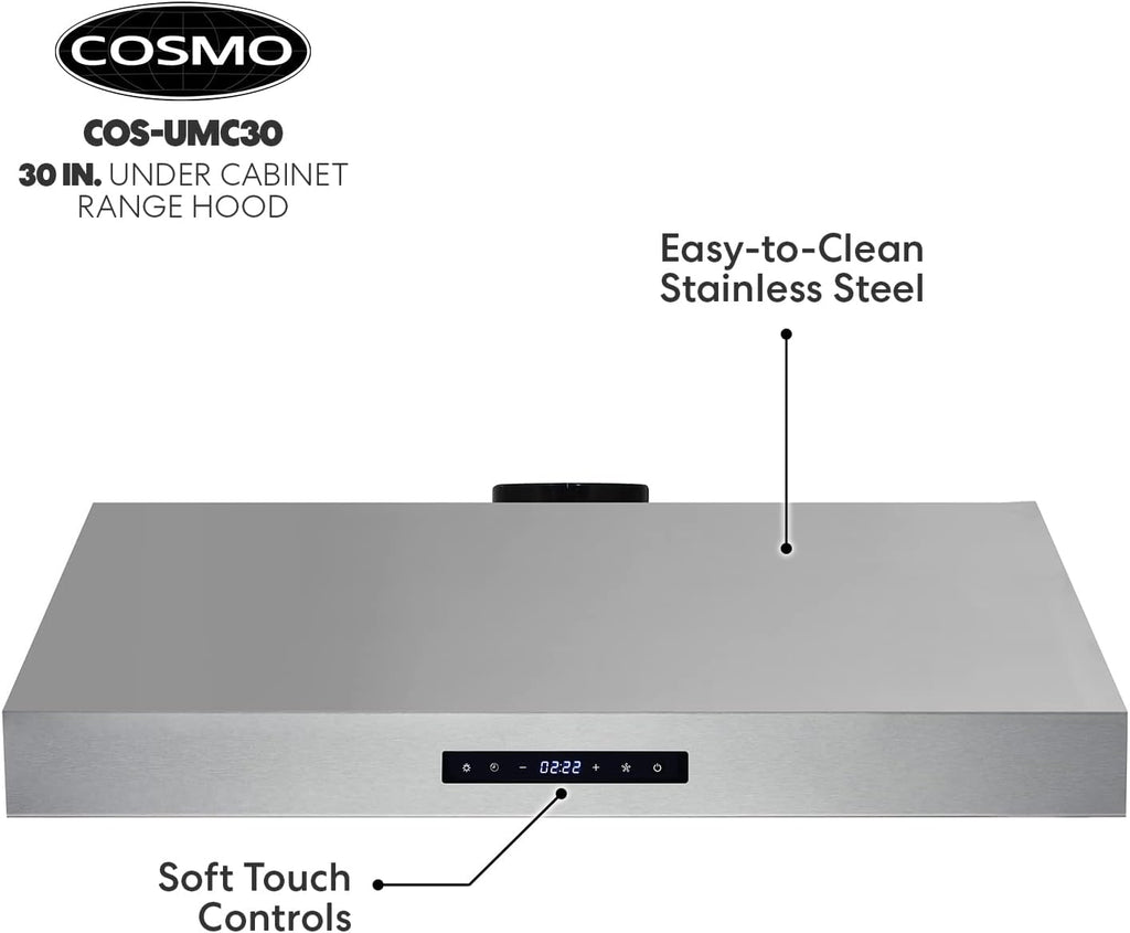 30 inch Under Cabinet Stainless Steel Range Hood with Permanent Filters & LED Lights Y66080