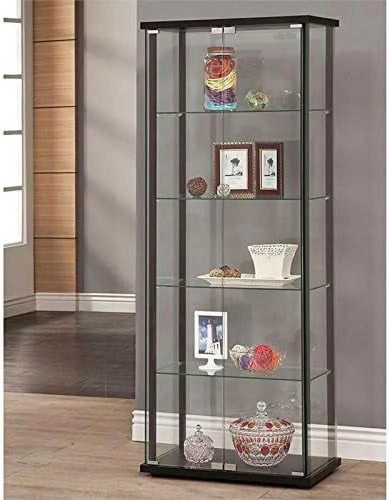 Black 5 Shelf Glass Curio Cabinet Q151