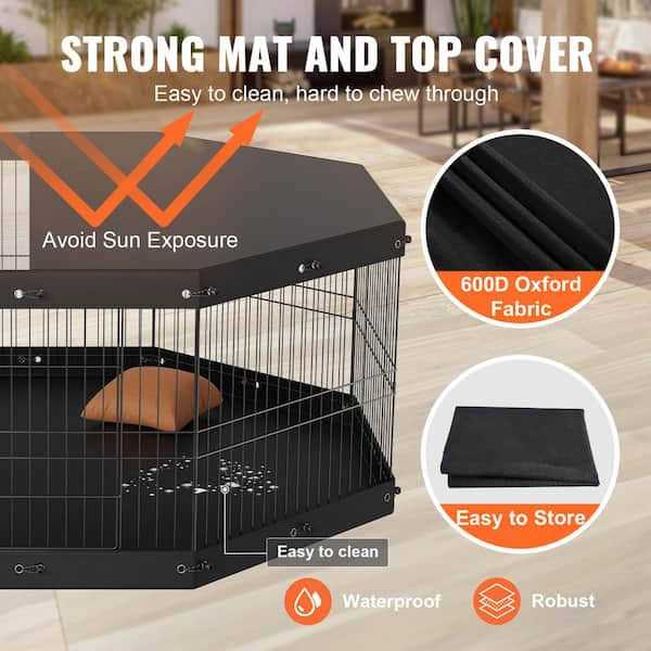 8 Panels Foldable Metal Dog Exercise Pen with Top Cover and Bottom Pad B664840