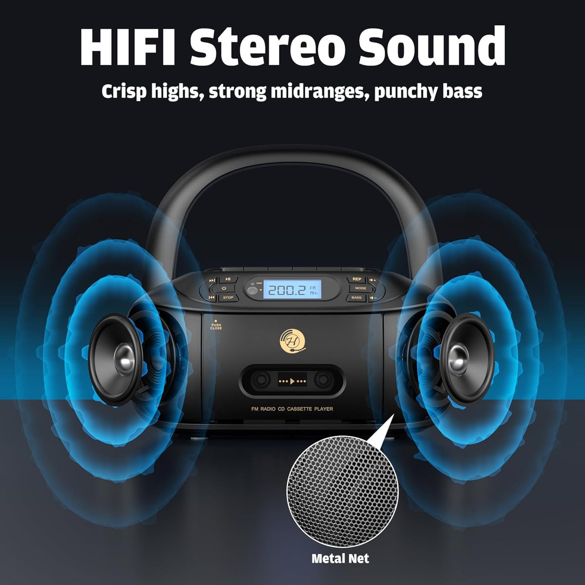 CD Cassette Player Combo Boombox with Bluetooth 5.1, FM Radio, Stereo Sound A846639