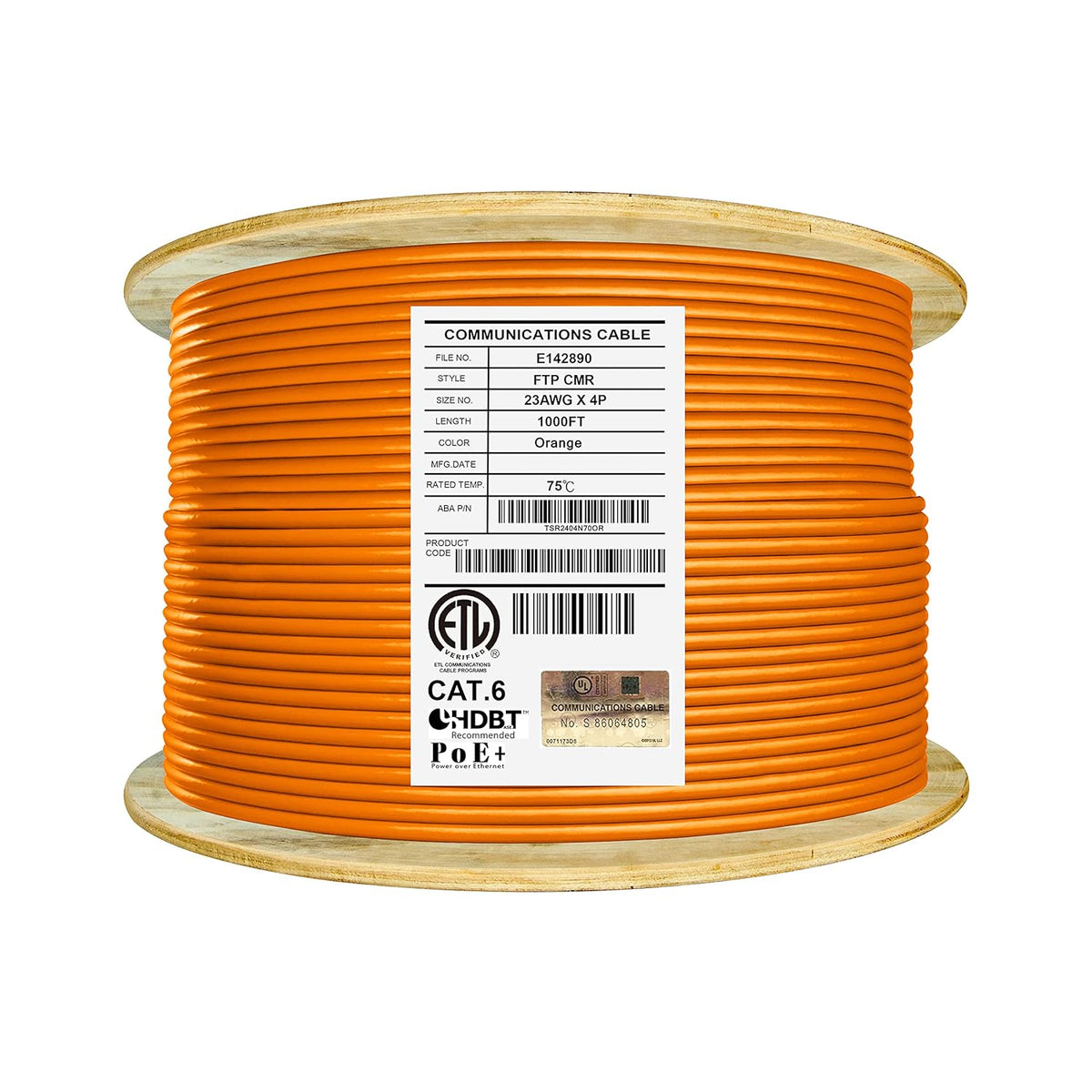 Cat6 Shielded Riser 1000ft 23AWG Bare Copper Ethernet Cable Black Z2326