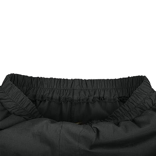 Women's Cotton Linen High Waisted Wide Leg Elastic Drawstring Shorts with Pockets P431064