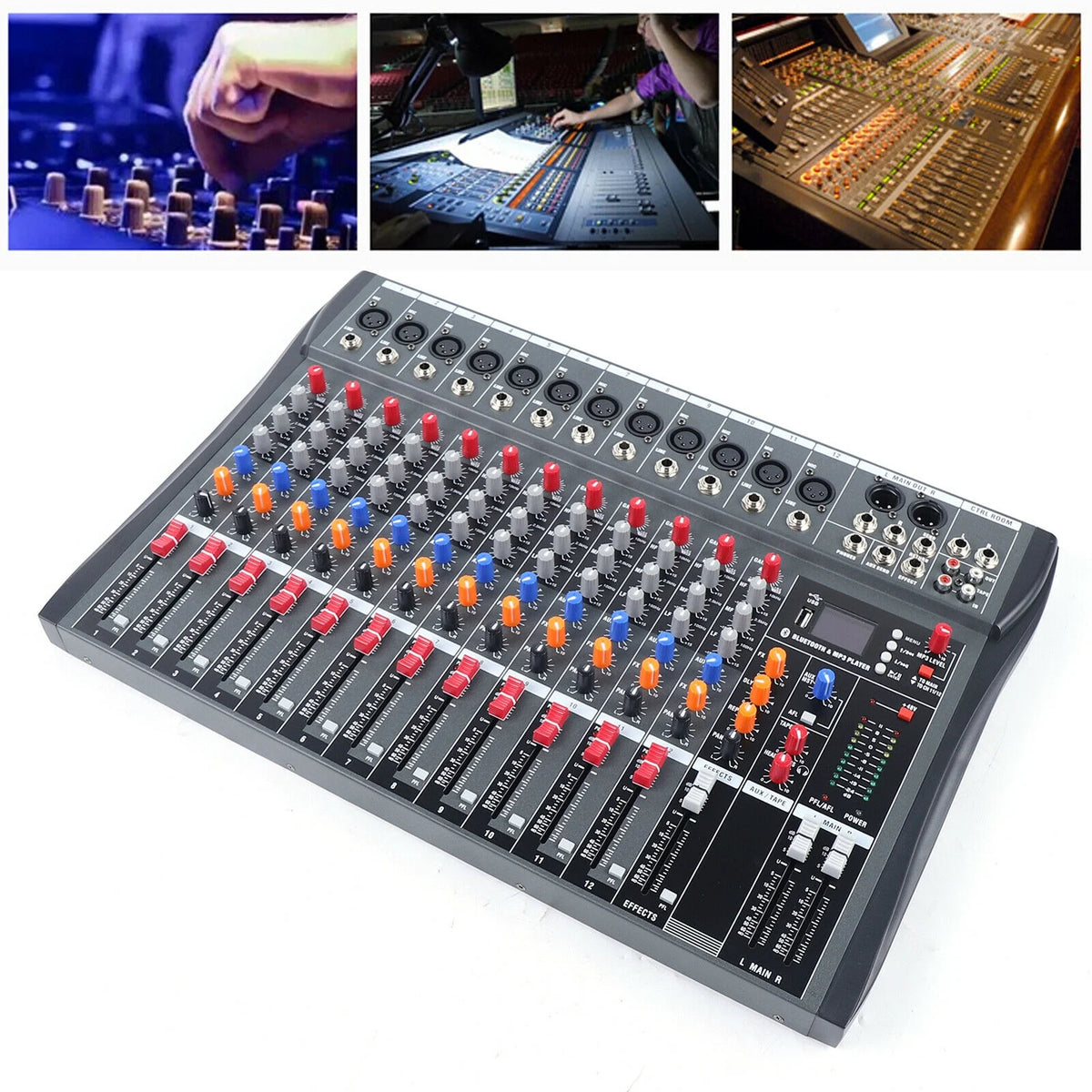12 Channel Audio Mixer Bluetooth USB DJ Sound Mixing Console D568