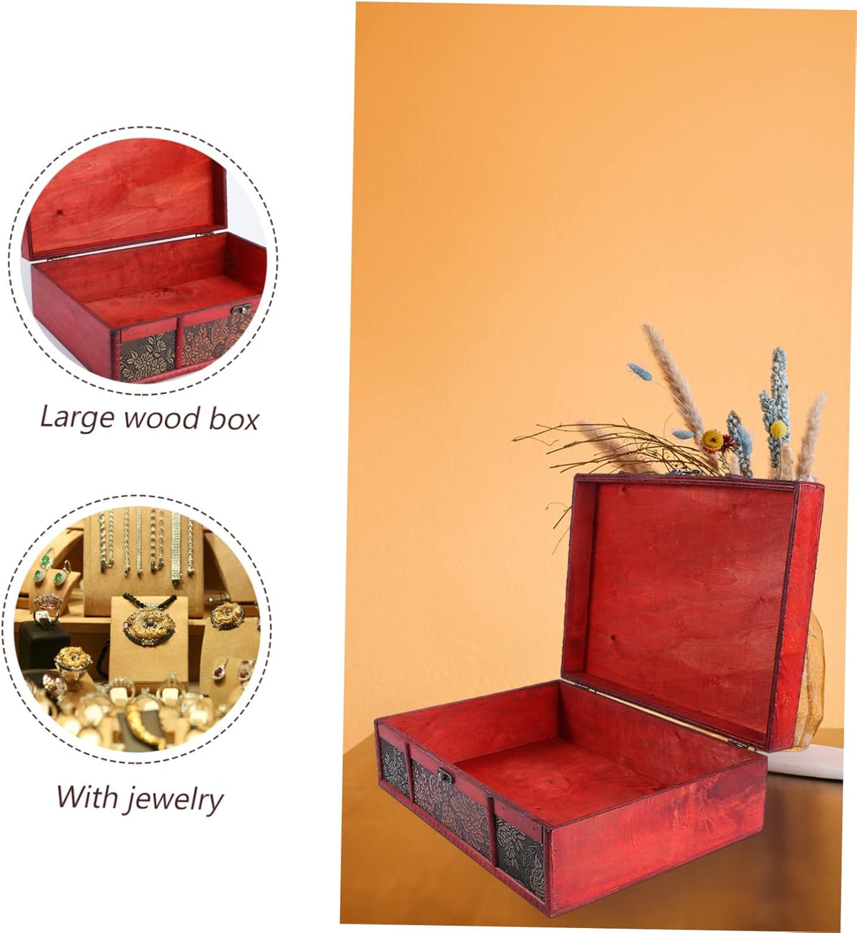 2pcs Wooden Jewelry Storage Case with Lock Ring C62868